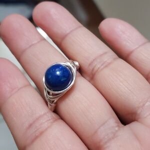 ❤ New handmade 8mm lapis lazuli silver wire wrapped ring